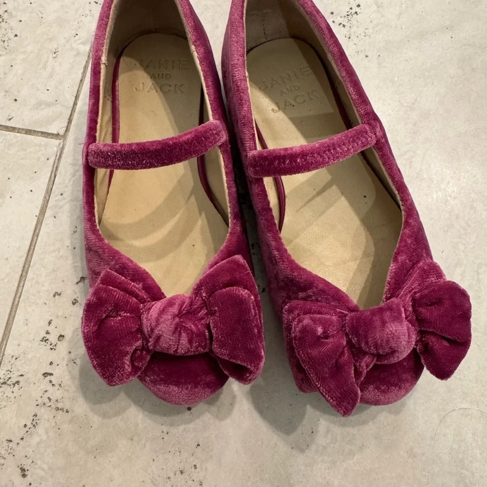 Janie and Jack Toddler Girl’s Velvet Magenta Bow Ballet Slipper Flat Shoes - Picture 2 of 7